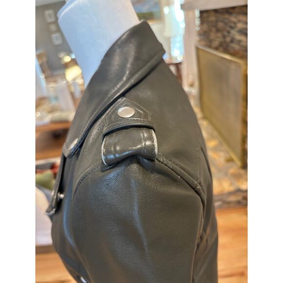 Maje Dark Green Lamb Leather Biker Jacket Size 36 - Small - Picture 6 of 9